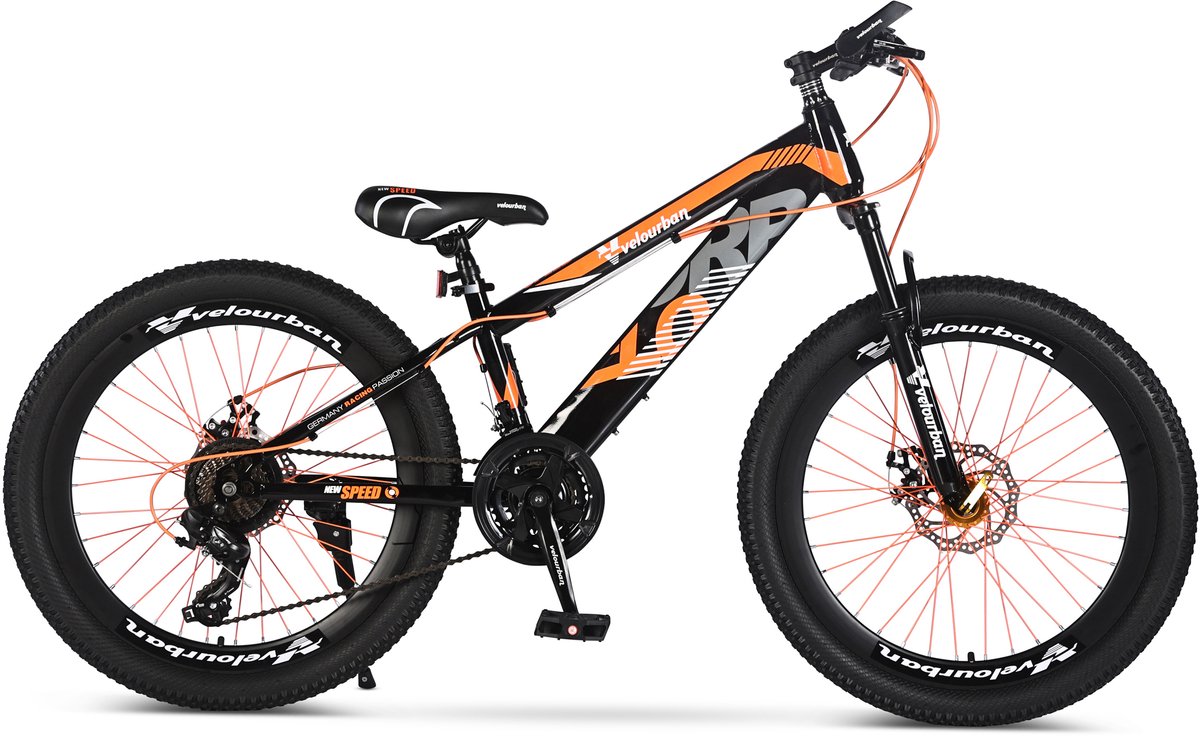 Velo Urban 24 Inch Kinder Mountainbike – 21-speed Shimano – Schijfremmen – Oranje & Zwart Kinderfiets kopen online