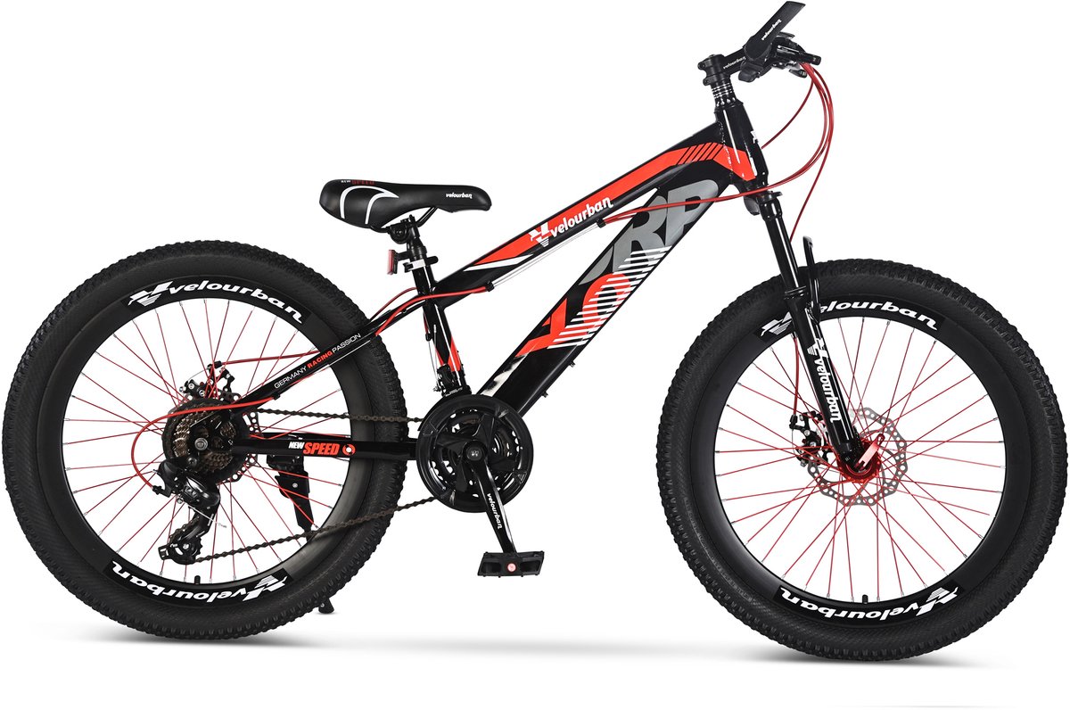 Velo Urban 24 Inch Kinder Mountainbike – 21-speed Shimano – Schijfremmen – Rood & Zwart Kinderfiets kopen online