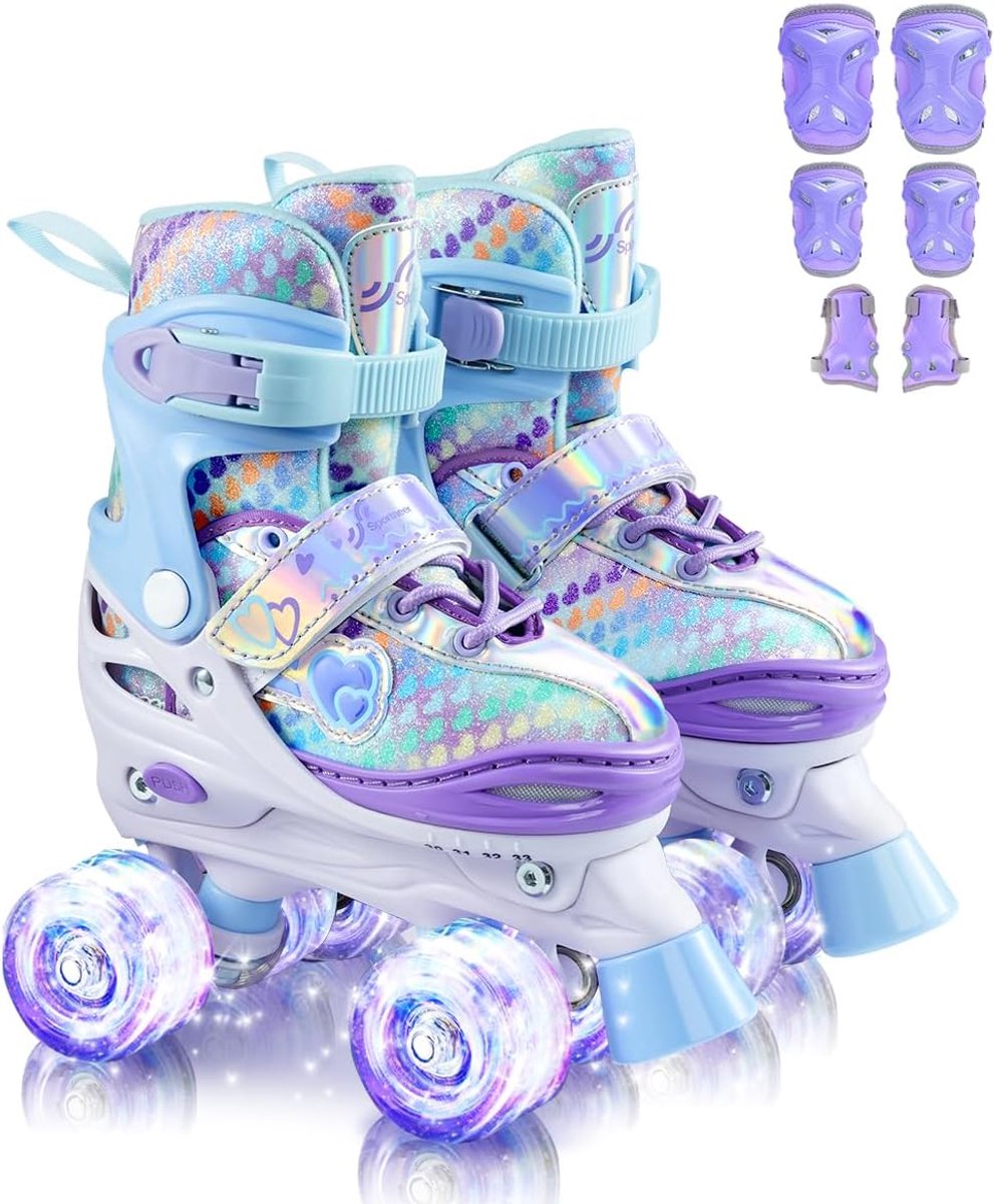 Verstelbare Rolschaatsen voor Kinderen, Maat 26-37 met Beschermers en LED Wielen Rolschaatsen kopen online
