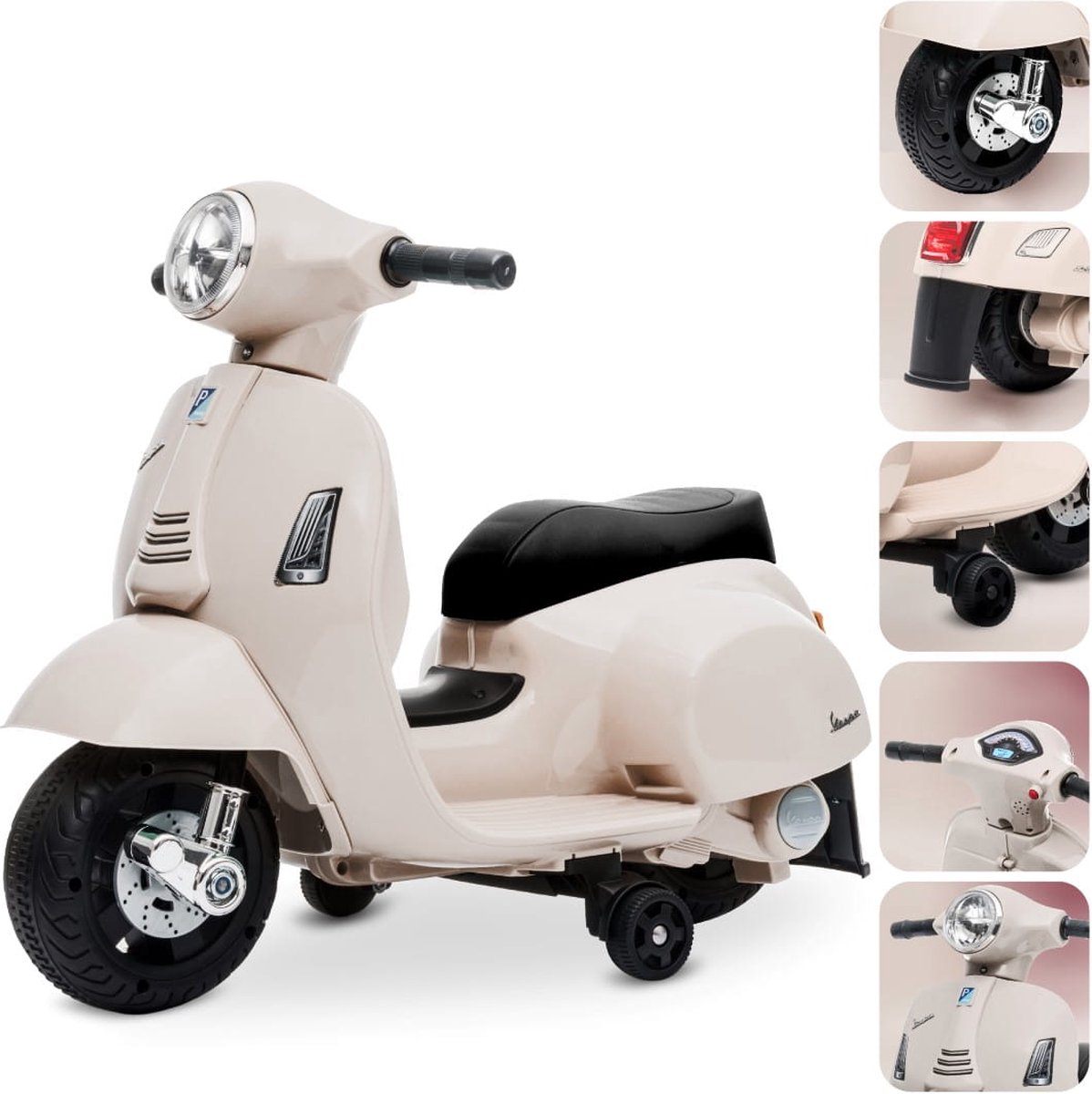 Vespa Elektrische motorfiets, kindermotorfiets, 18-36 maanden 2,5 km/u Rijtijd 45 minuten (Ecru) Accuvoertuig kopen online