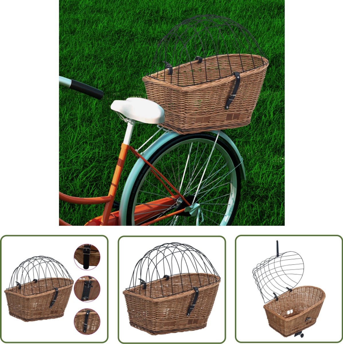 vidaxl fietsaccessoires fietsmand fietsmand voor bagagedrager 55x31x36 cm natuurlijk wilgen bagagedrager wilgenhout hondenmand