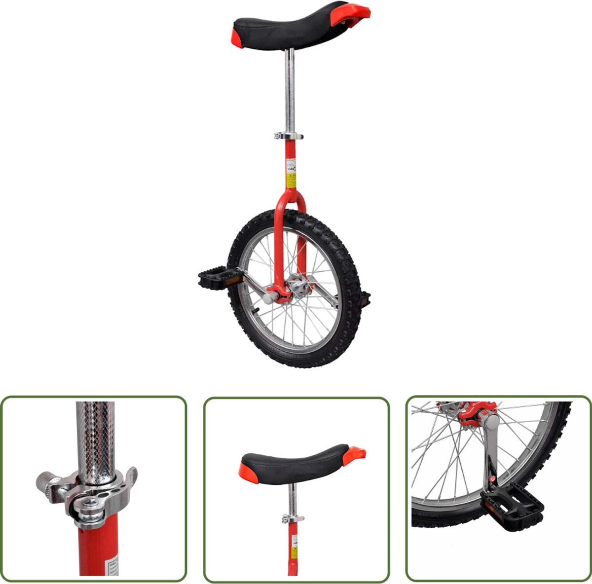 vidaXL Rode Eenwieler - Eenwieler - Eenwieler verstelbaar 16 inch rood - Zwarte Eenwieler - Kinderfiets - Sportfiets Kinderfiets kopen online