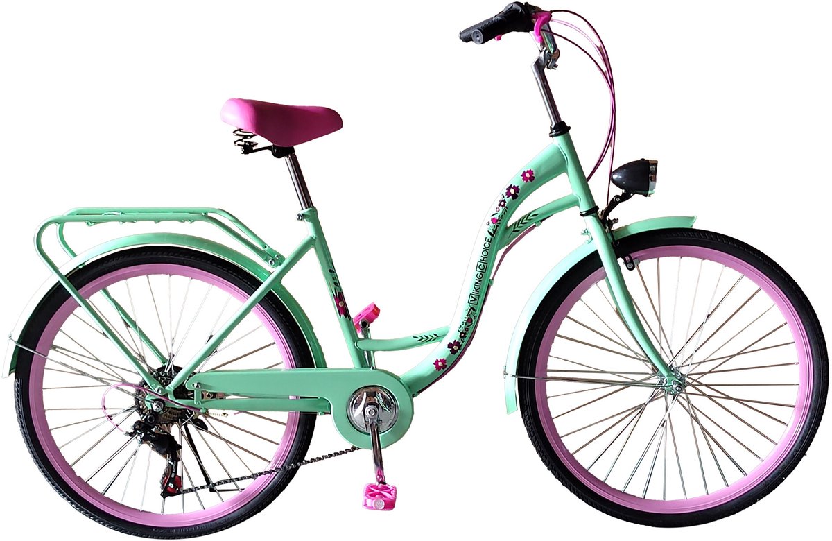 Viking Choice 26 inch meisjesfiets - Mintgroen/Roze - 7 versnellingen Fiets kopen online