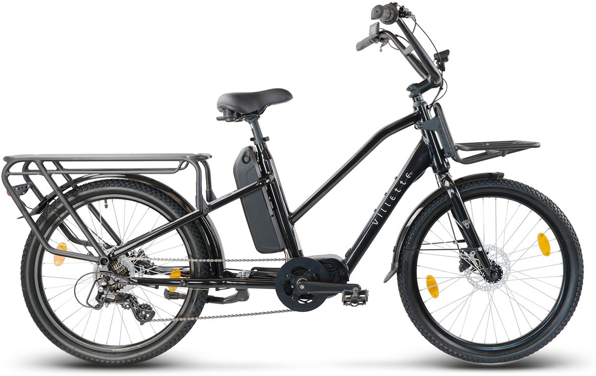 villette longtail midmotor ebike transport 13ah 7sp zwart