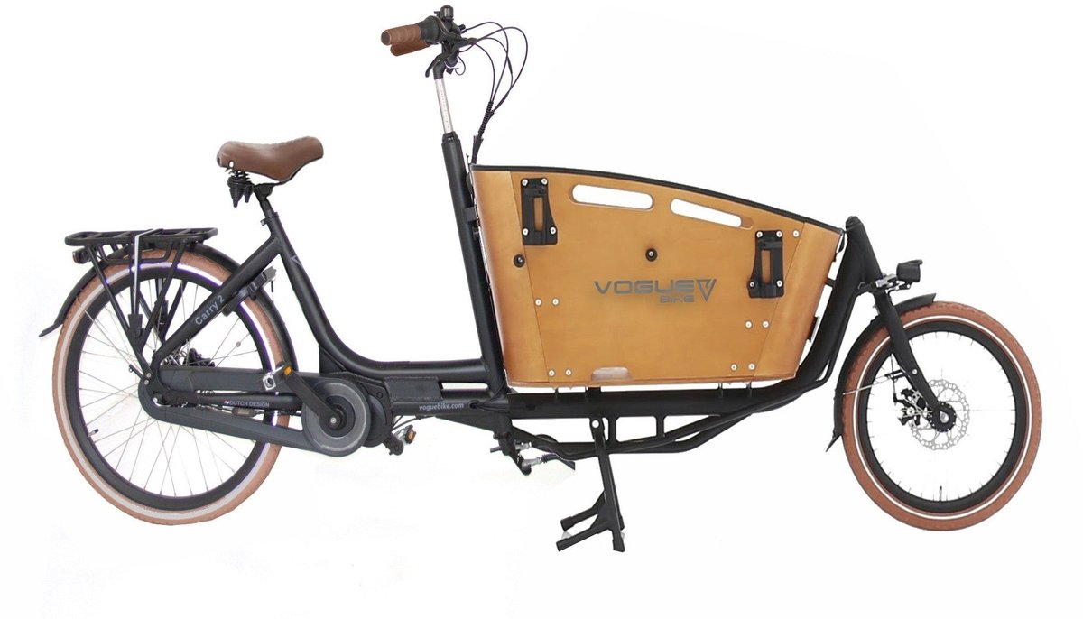 vogue carry 2 mat zwart bruin elektrische bakfiets 80nm middenmotor 15ah accu 8 versnellingen hydraulische schijfremmen