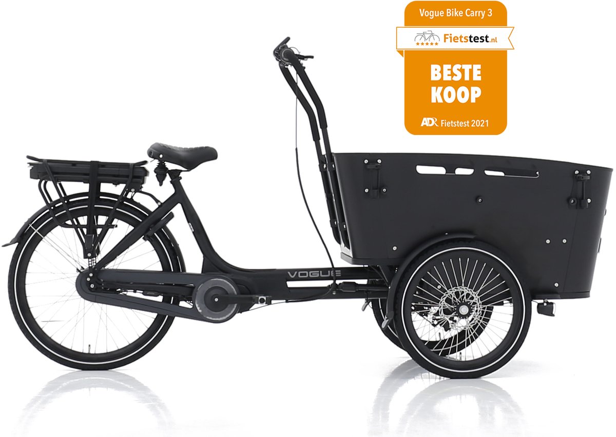 vogue carry 3 mat zwart zwart elektrische bakfiets ananda m81 middenmotor 540wh accu 8 versnellingen inclusief huif hydraulische schijfremmen