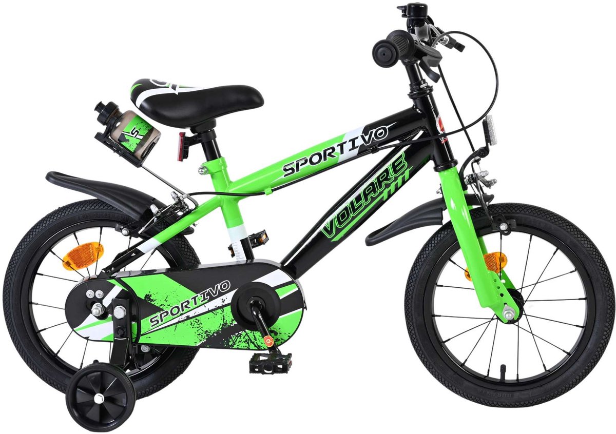 Volare Sportivo Kinderfiets - Jongens - 14 inch - Groen Zwart - Twee Handremmen Kinderfiets kopen online