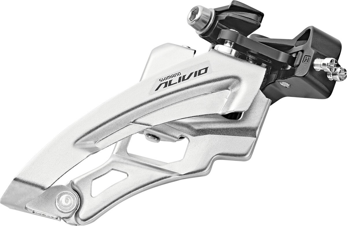 voorderailleur 3 x 9 speed shimano alivio fd m3100 side swing front pull met middelhoge klem 40t 66 69