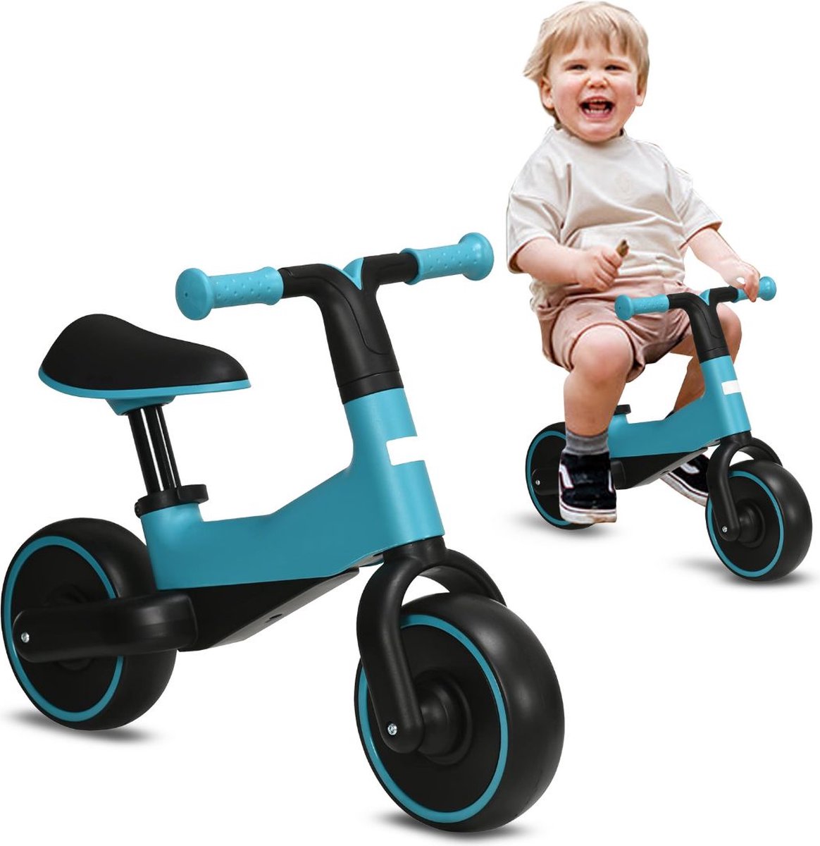 White-label Loopfiets 1 Jaar - Balance Bike voor Meisjes en Jongens - Leren Lopen - Zwart met Blauw Loopfiets kopen online
