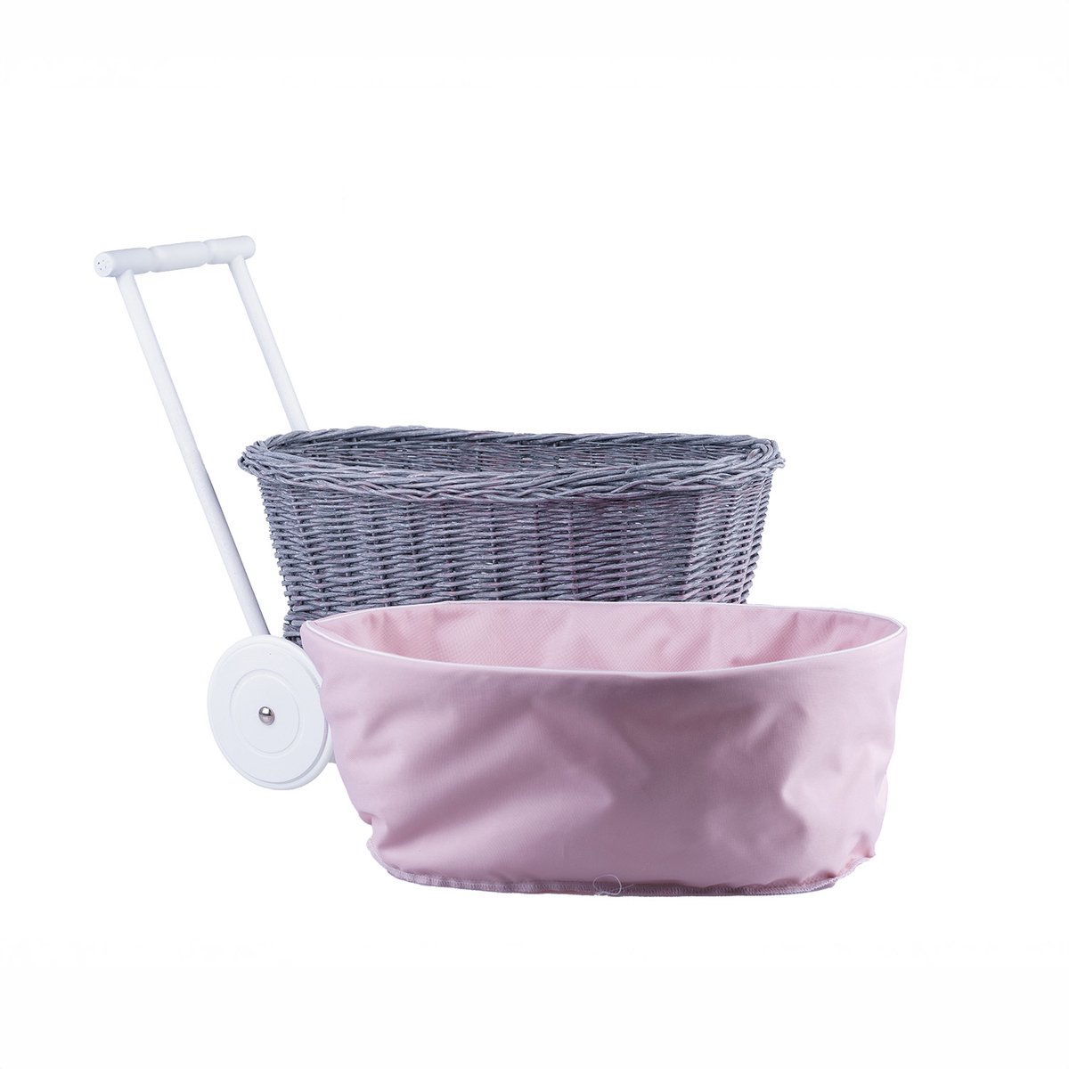 Wicker24 - Rieten kar met roze rand - Perfect voor kinderen om mee te spelen - Licht Loopauto kopen online