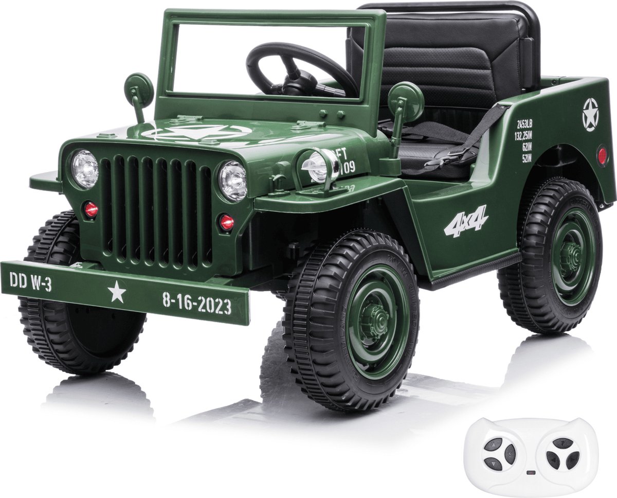willys elektrische legerauto voor kinderen 12v 1 tot 6 jaar groen