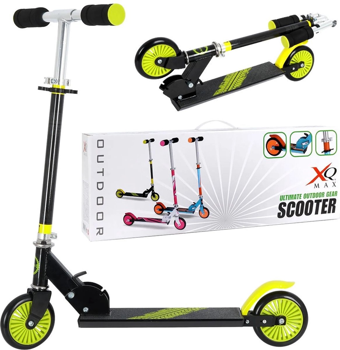 XQ Max Opvouwbare Kinder Step - Voetrem - Zwart/Lime - Aluminium - Lichtgewicht Step kopen online