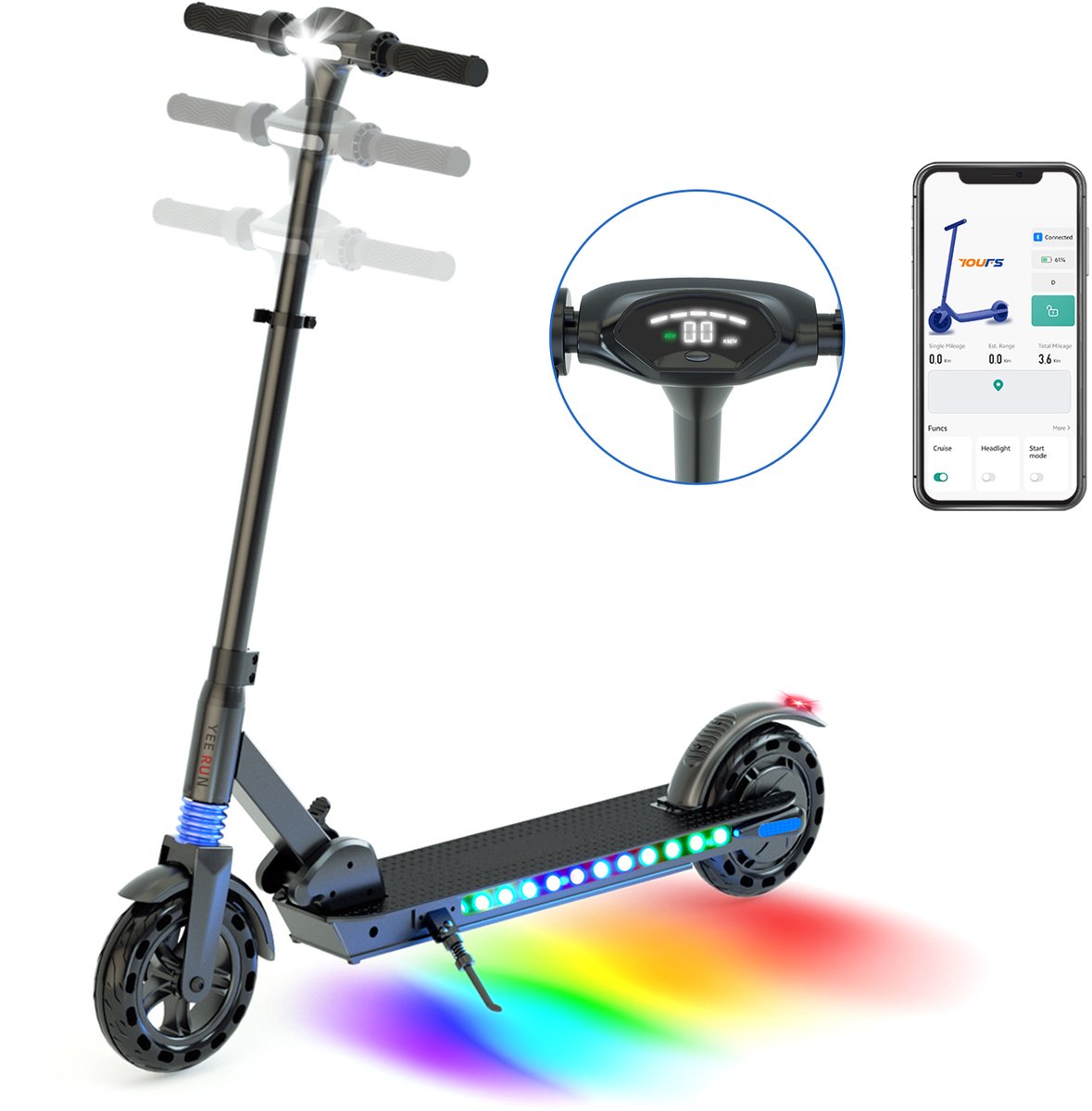 YEE RUN Elektrische Step - Inklapbaar - 250W Motor - 25km/u Max. snelheid - 25-30km Bereik - 8″ Banden - Hoogte verstelbaar. Elektrische Step kopen online