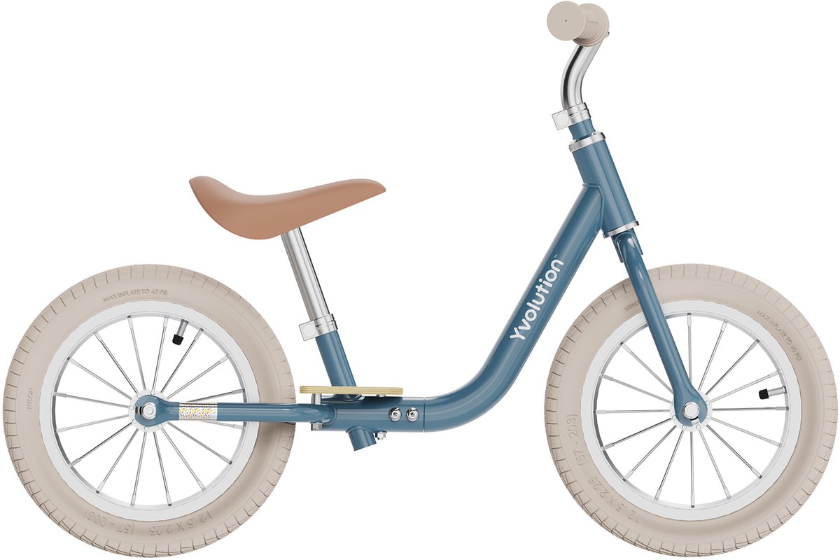 yvolution velo classic 12 loopfiets vintage balansfiets blauw eco stijlvol verstelbaar zadel stuur met luchtbanden voor kinderen vanaf 18 maanden