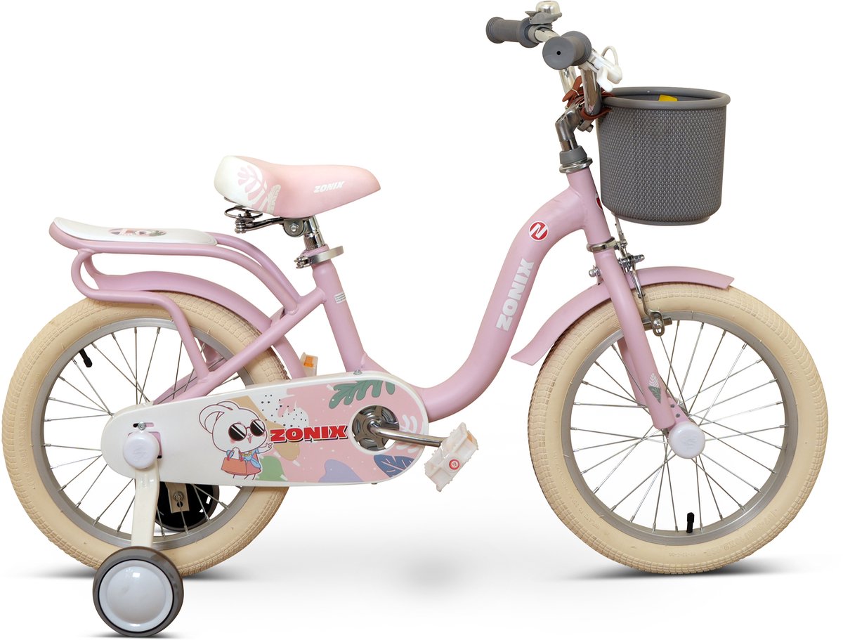 Z2403-kinderfiets-16inch- Pinkzonix Meisjesfiets 16 Inch Roze Kinderfiets Met Zijwieltjes Voor Meisjes Van 4 Tm 6 Jaar Geschikt Voor Kledingmaat 103-118 Kinderfiets kopen online