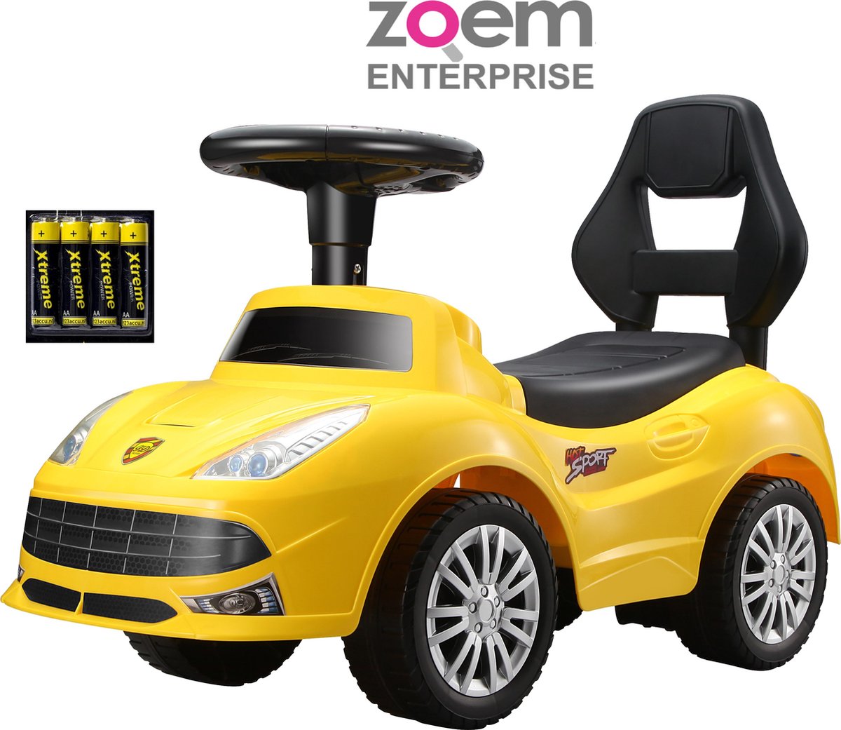 zoem loopauto incl batterijen geel of ferrari rood verlichting claxon geel muziek stuur loopwagen speelgoed jongens meisjes cadeau verjaardag