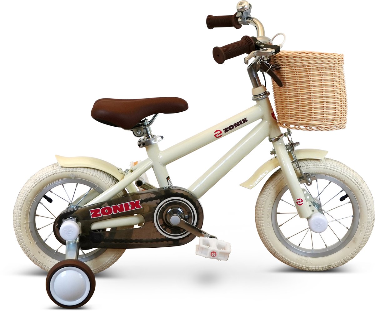 zonix kinderfiets 12 inch jongensfiets licht beige met zijwieltjes leeftijd 2 4 jaar kledingmaat 90 105
