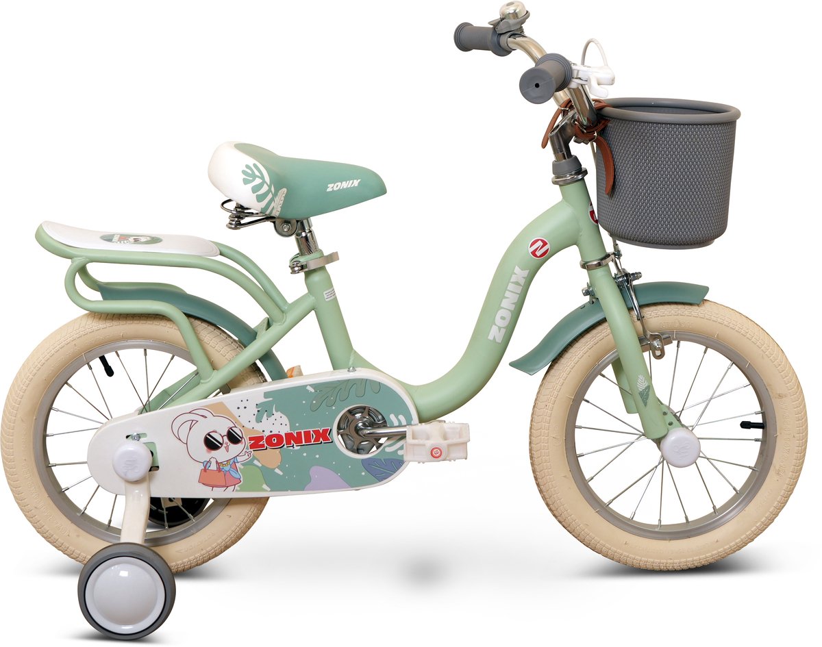 zonix meisjesfiets 14 inch pastelgroen kinderfiets met zijwieltjes voor meisjes van 3 tm 5 jaar geschikt voor kledingmaat 98 108