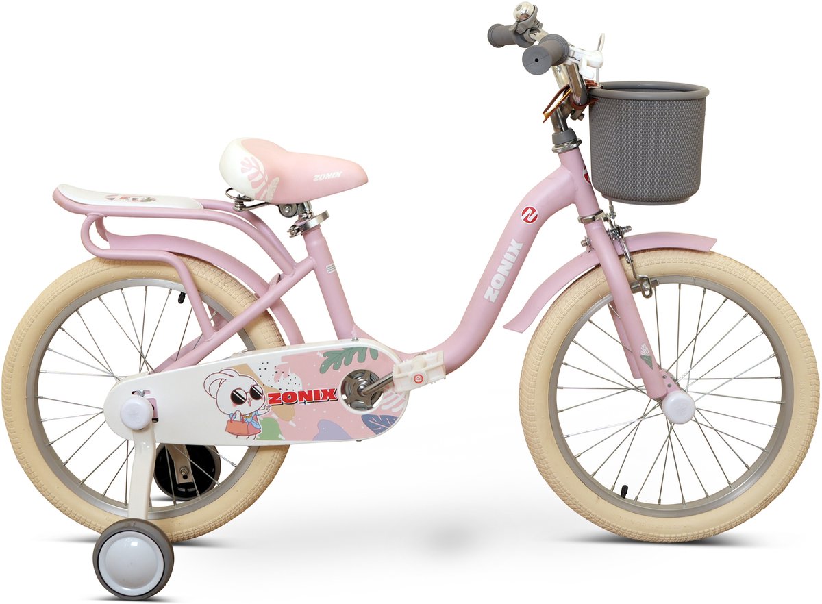 Zonix Meisjesfiets 18 Inch Roze Kinderfiets Met Zijwieltjes Voor Meisjes Van 5 Tm 7 Jaar Geschikt Voor Kledingmaat 110-123 Kinderfiets kopen online