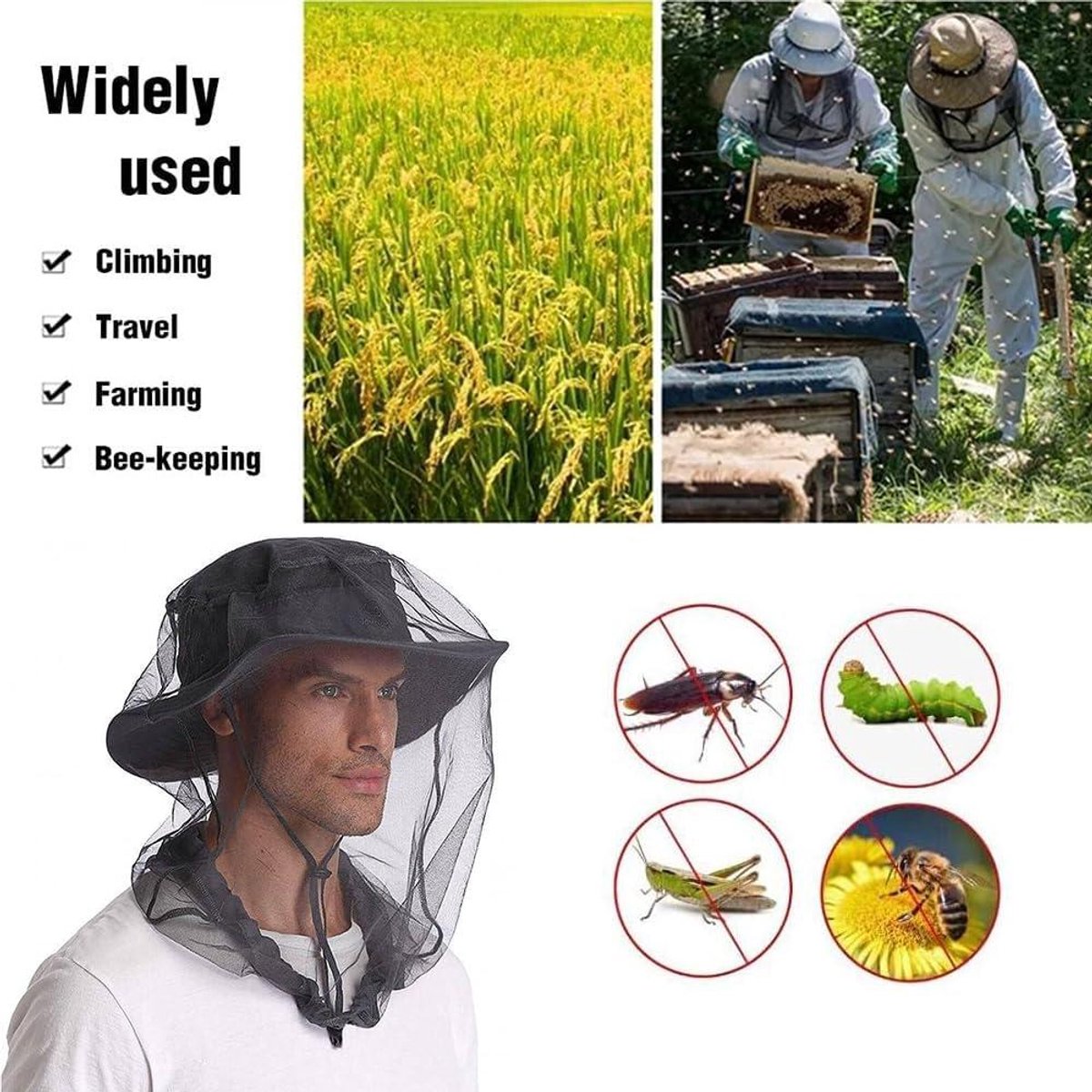 zwarte muggenbescherming fijnmazig insectennet voor outdoor activiteiten set van 2