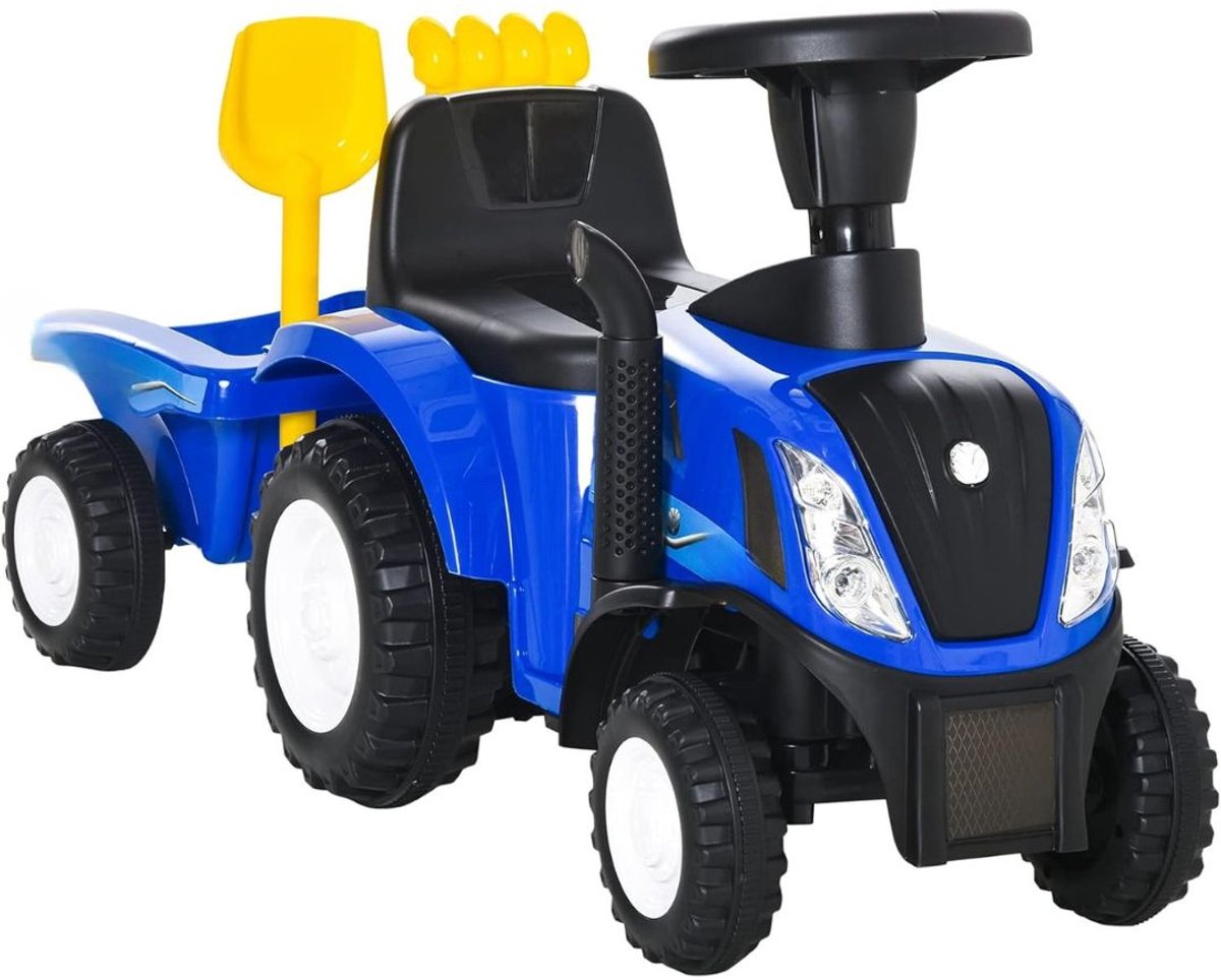 zylo looptractor loopauto loop tractor met aanhangwagen en hoorn 91x29x44cm blauw