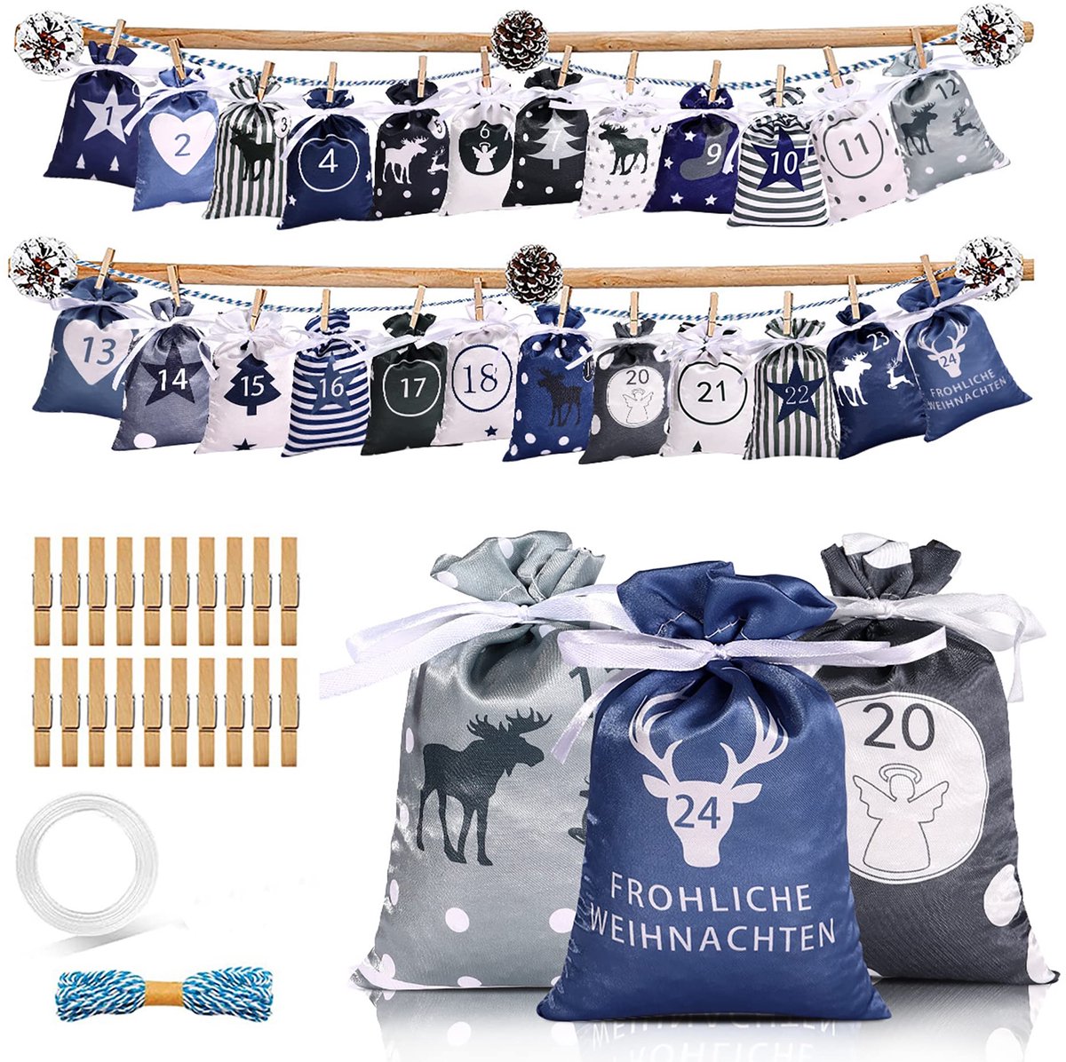 24 stuks kerst aftelkalender cadeauzakjes, kerst afteldecoratie, snoeptraktaties, snoepzakjes, hangend aan de muur, lanyard, genummerde cadeauzakje met clip Fiets (elektrisch) kopen online