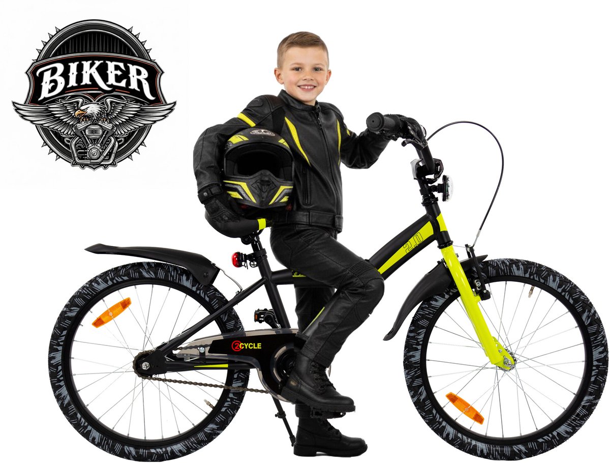2Cycle Biker kinderfiets 20 inch (6 tot 8 jaar) voor jongens geel Kinderfiets kopen online