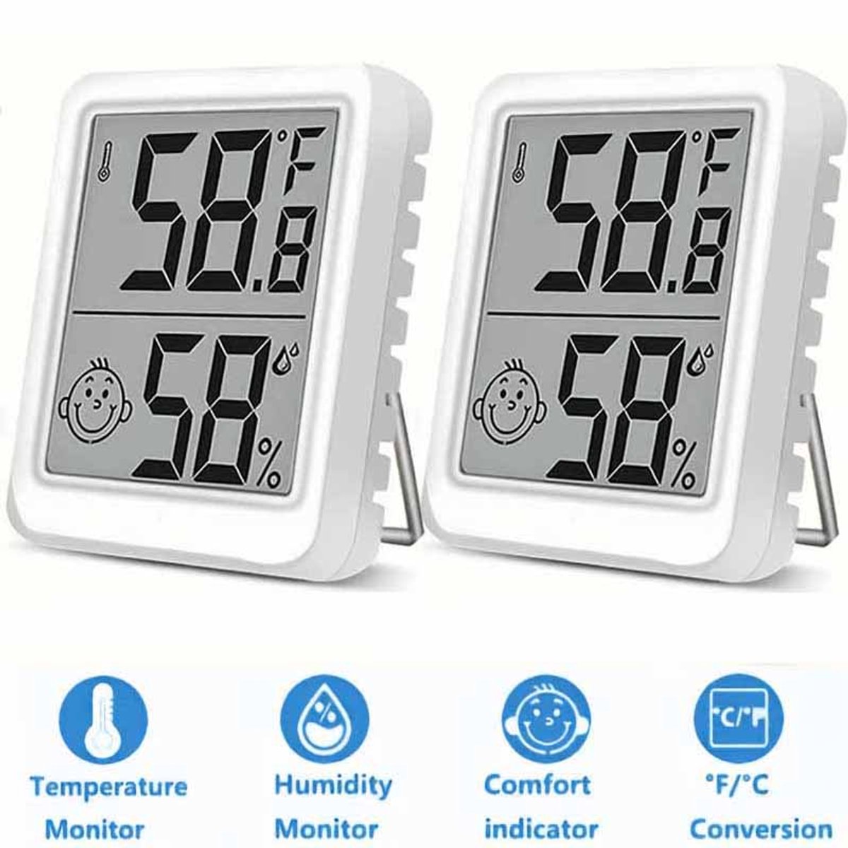 2x Mini Digitale thermometer en hygrometer - Temperatuur- en vochtigheidsmeter met lcd-scherm, op batterijen - Voor binnen in de keuken - Wit Fiets (elektrisch) kopen online