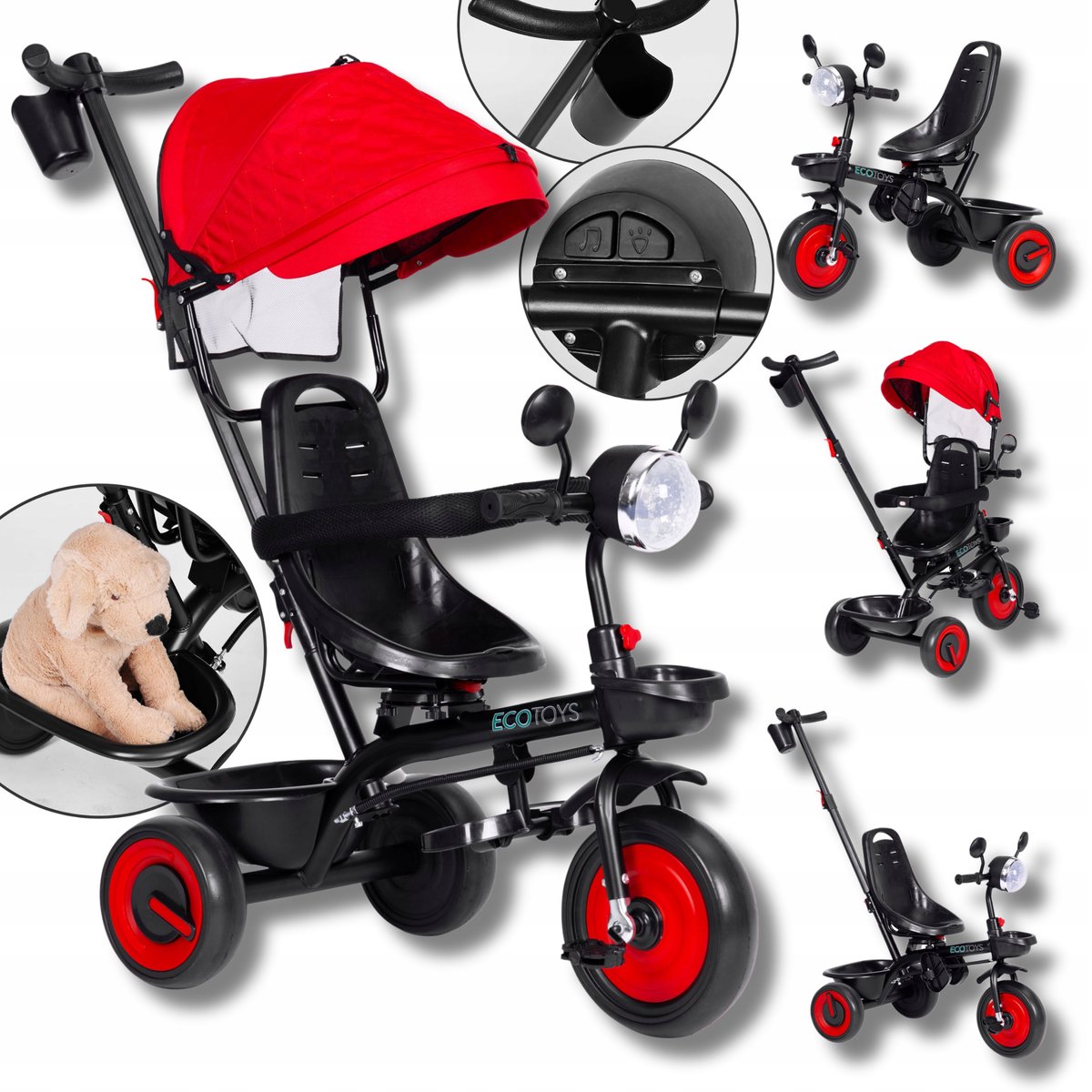 3 in 1 kinderdriewieler met 360 draaibaar zadel en duwstang