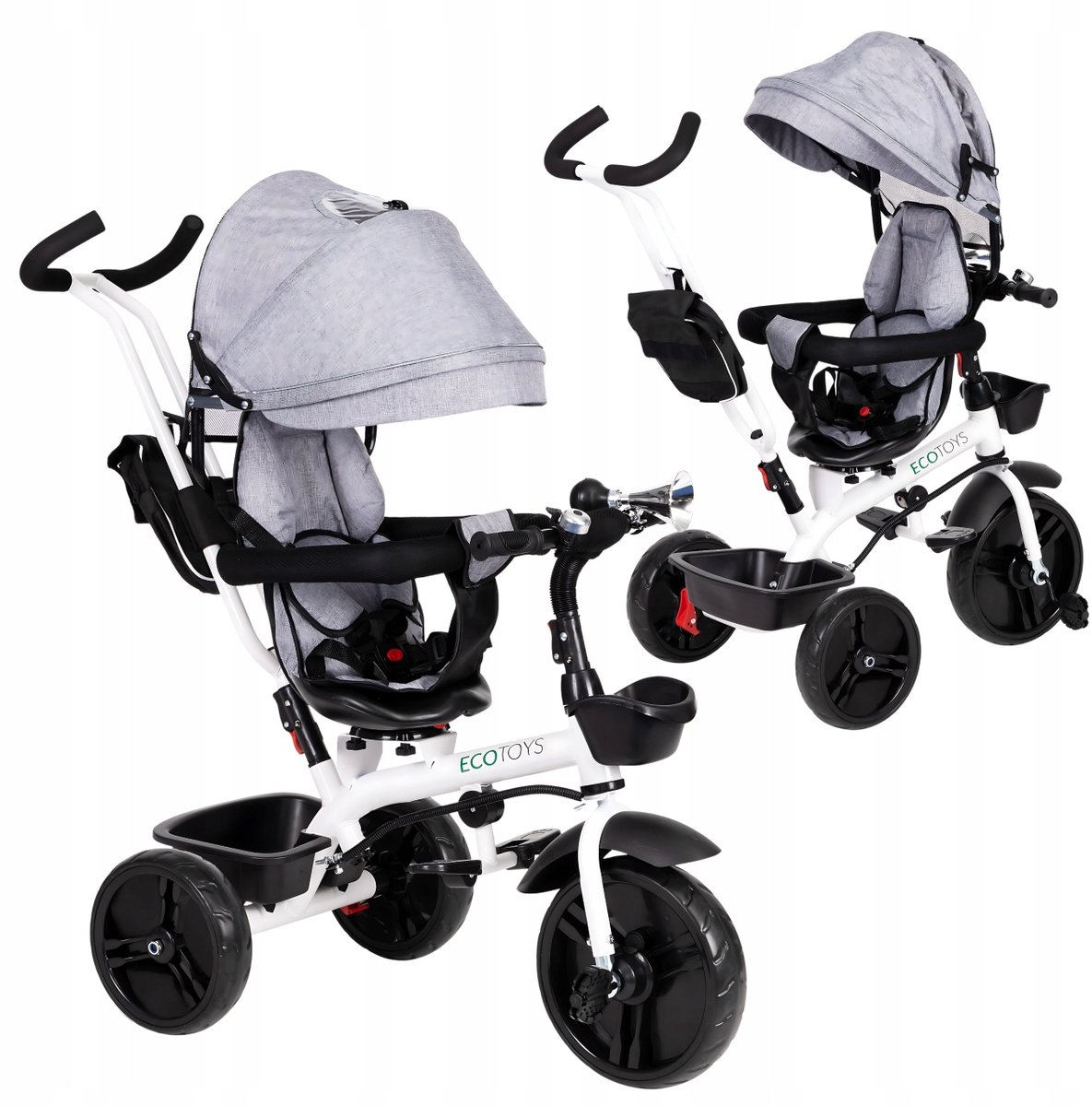 3-in-1 Kinderloopfiets met 360° Draaibare Zitting & Zonnekap - Grijs Driewieler kopen online