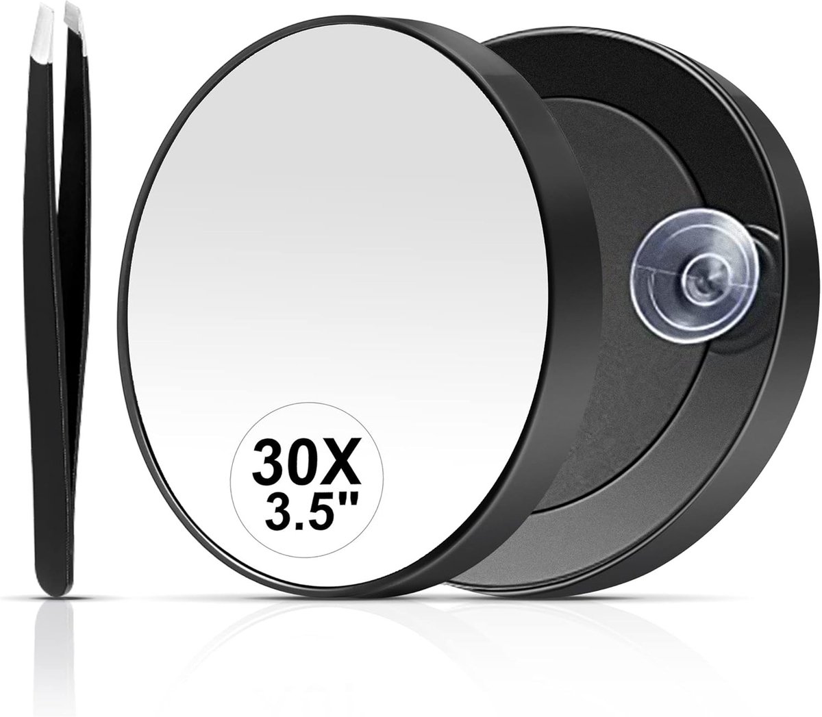 30x vergrotende make up spiegel met zuignappen rvs pincet compact en draagbaar zwart precisiespiegel voor make up huidverzorging