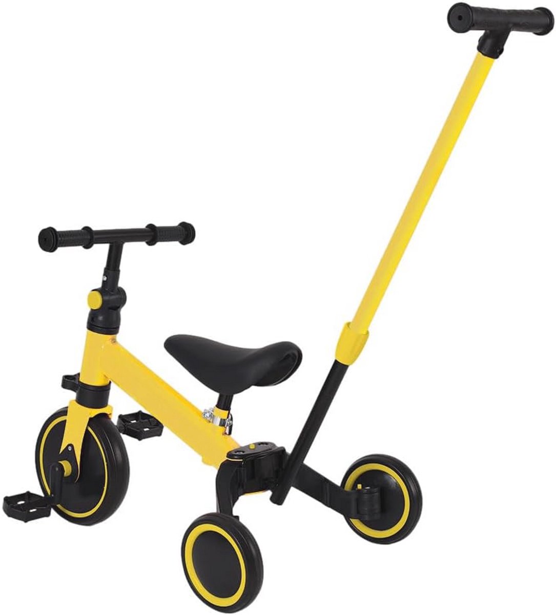 4 in 1 driewieler voor peuters loopfiets met stuurgreep en 3 eva wielen geel