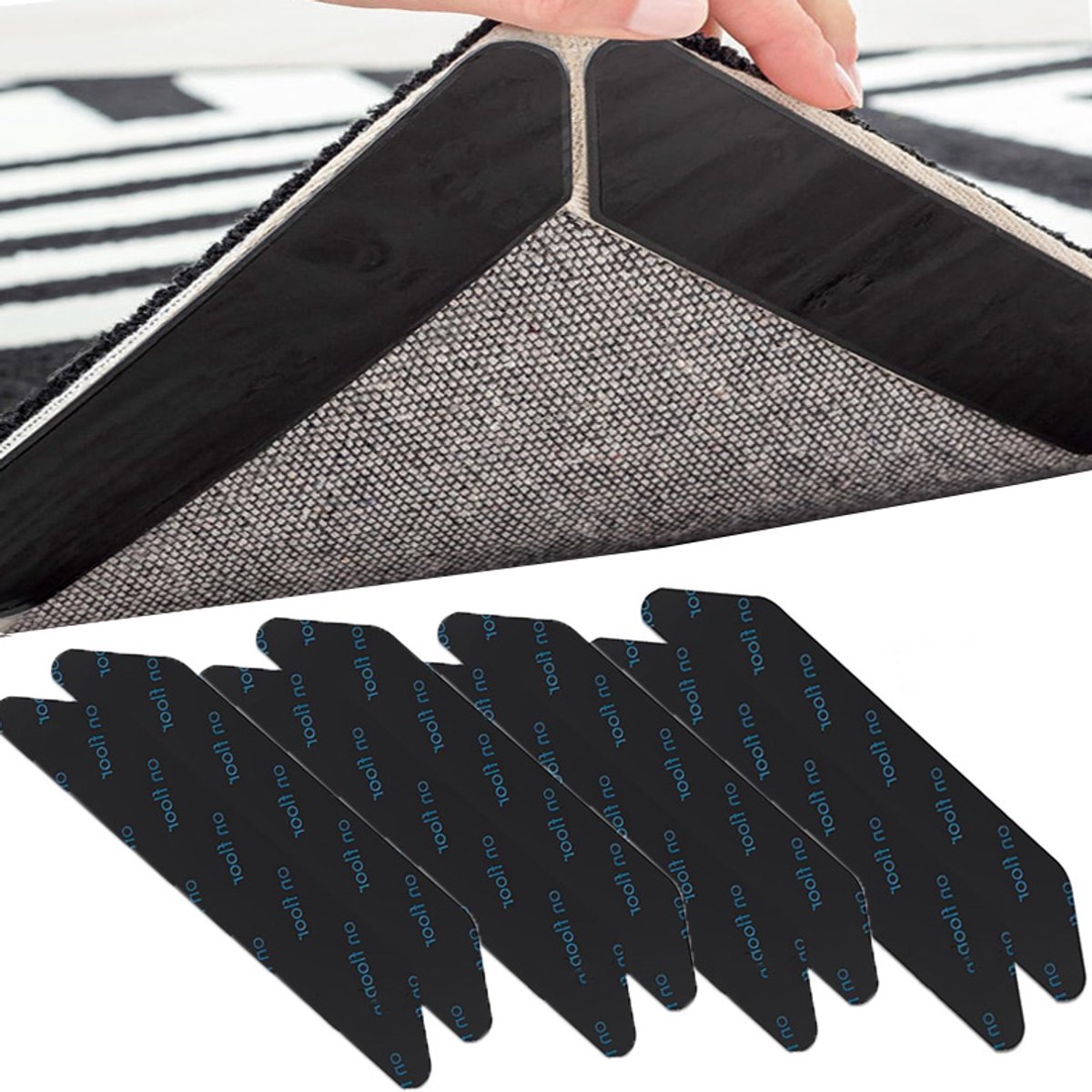 8 Stuks Tapijtonderlaag, antislip tapijttape, herbruikbare en wasbare tapijttape, hoekbevestigingen voor hardhouten vloeren en tegels/dubbelzijdige kleefband (zwart) Fiets (elektrisch) kopen online