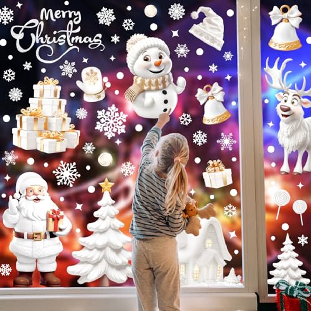 9 vellen grote kerst raamstickers, herbruikbare dubbelzijdige kerststicker met sneeuwvlokkenpatroon van de Kerstman voor kerstraamdecoratie, thuiskantoorthemafeest Fiets (elektrisch) kopen online