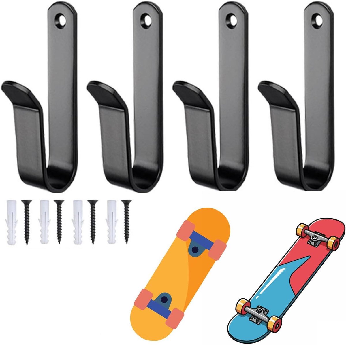 allecto plus horizontale snowboardwandhouders 4 stuks in zwart voor skateboards kleding en gereedschap