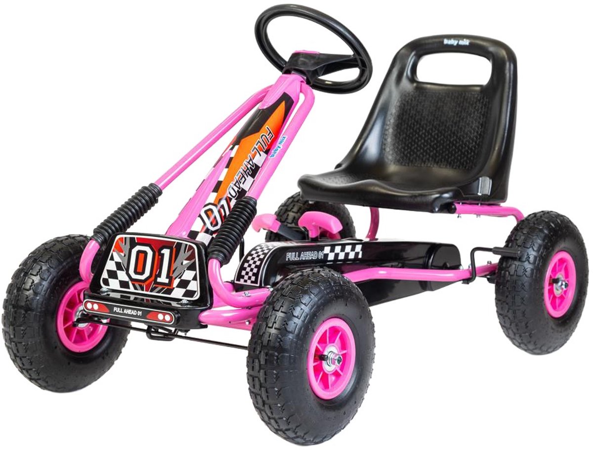 Baby Mix - Go-kart - Roze met zwarte en oranje details - Comfortabele ergonomische zitting - Sportieve uitstraling - Buiten spelen - Skelter - Pedal-kart - Kinderskelter - Buitenspeelgoed - Voertuig Skelter kopen online