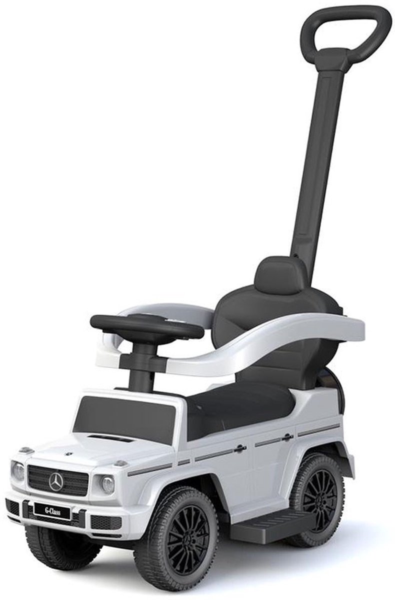 baby mix mercedes benz speelgoedvoertuig witte g klasse duwstang veiligheidsbeugel comfortabele zitting babyauto kinderauto speelauto luxe speelgoed loopauto