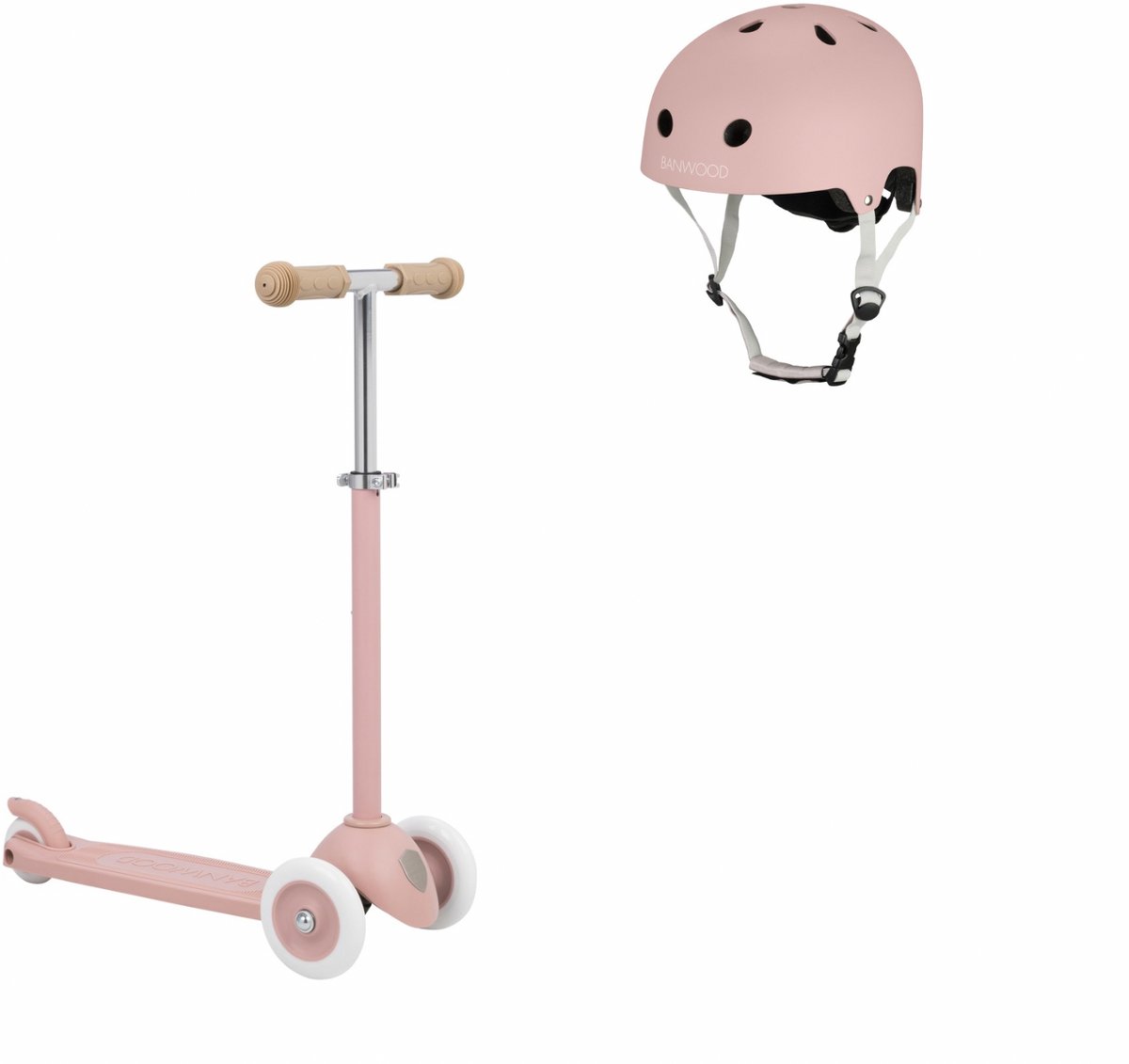 banwood eco scooter eco fietshelm dusty rose kinderstep kinder helm voordeelset