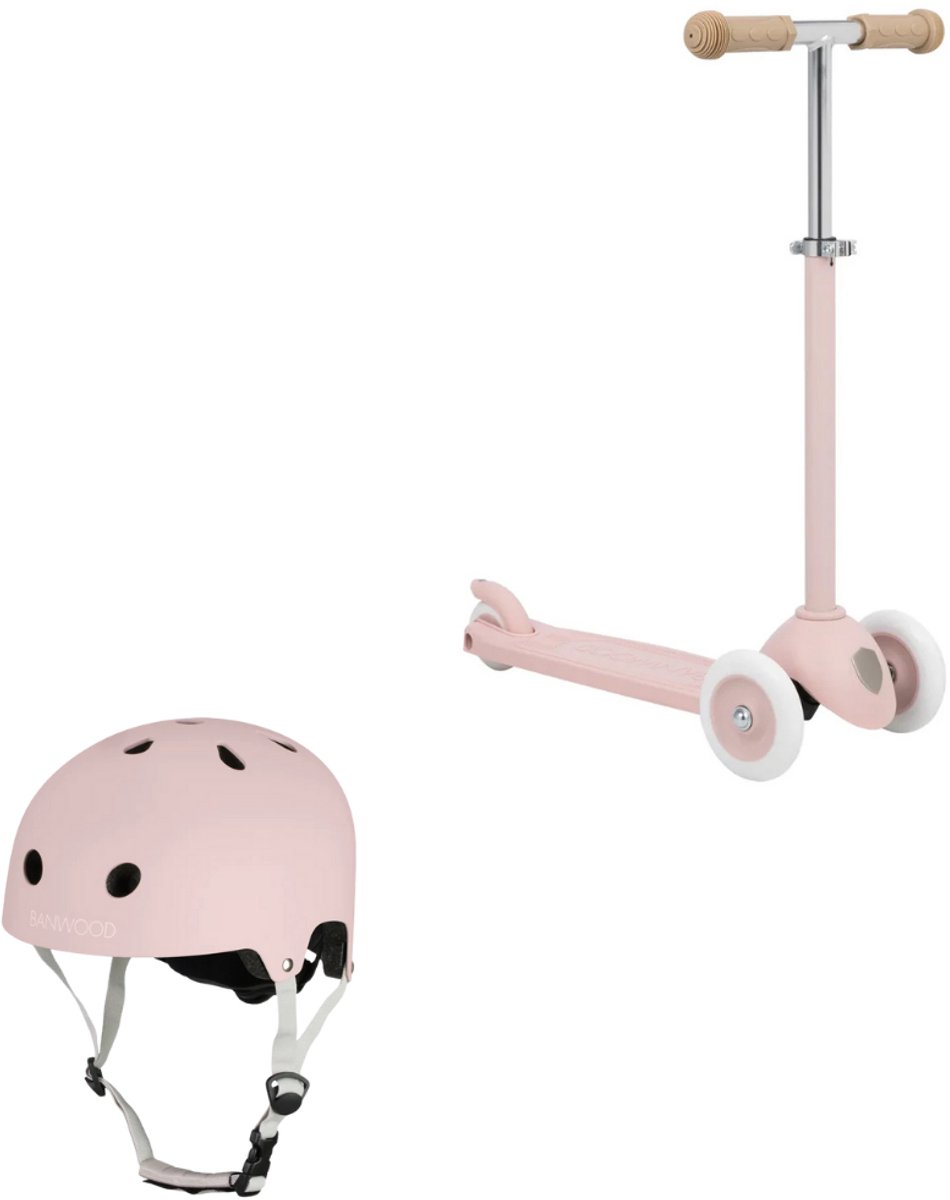 Banwood Eco Scooter + Eco Fietshelm - Faded Pink - kinderstep - kinder helm - voordeelset Step kopen online