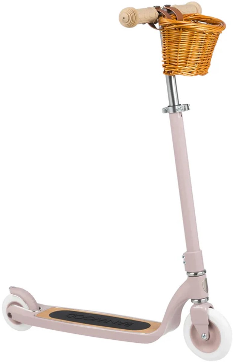 banwood maxi scooter kinderstep met mandje 6 jaar dusty pink roze