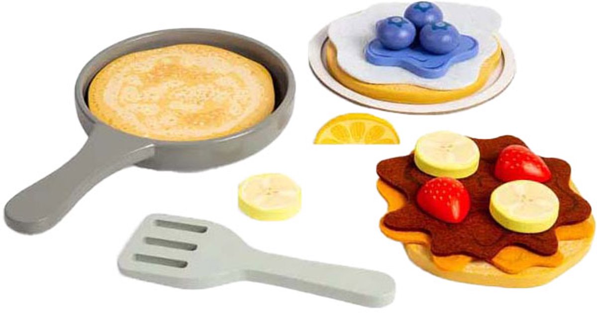 bigjigs houten pannenkoeken speelgoed set fantasie ontbijt speelset