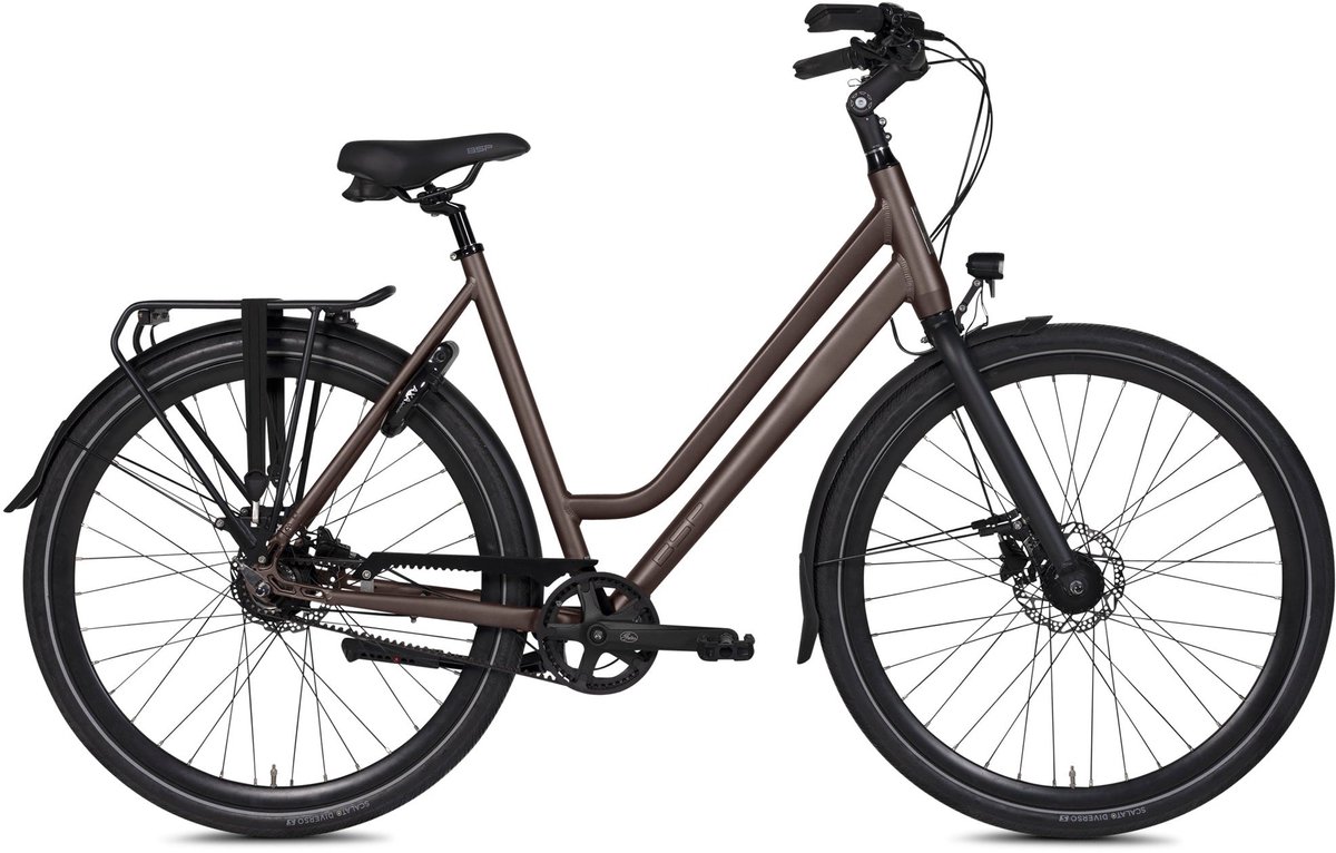 bsp voyager belt dames stadsfiets riemaandrijving 8 versnellingen 58 cm dark oak