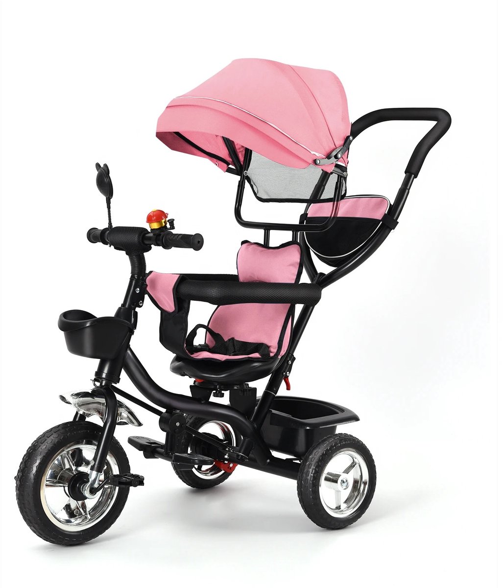 Carinova-Driewieler met duwstang-draaibare zitting- vooruit- en achteruitreizen- inklapbare luifel met zonwering-bekerhoudermand in set-kap Driewieler kopen online