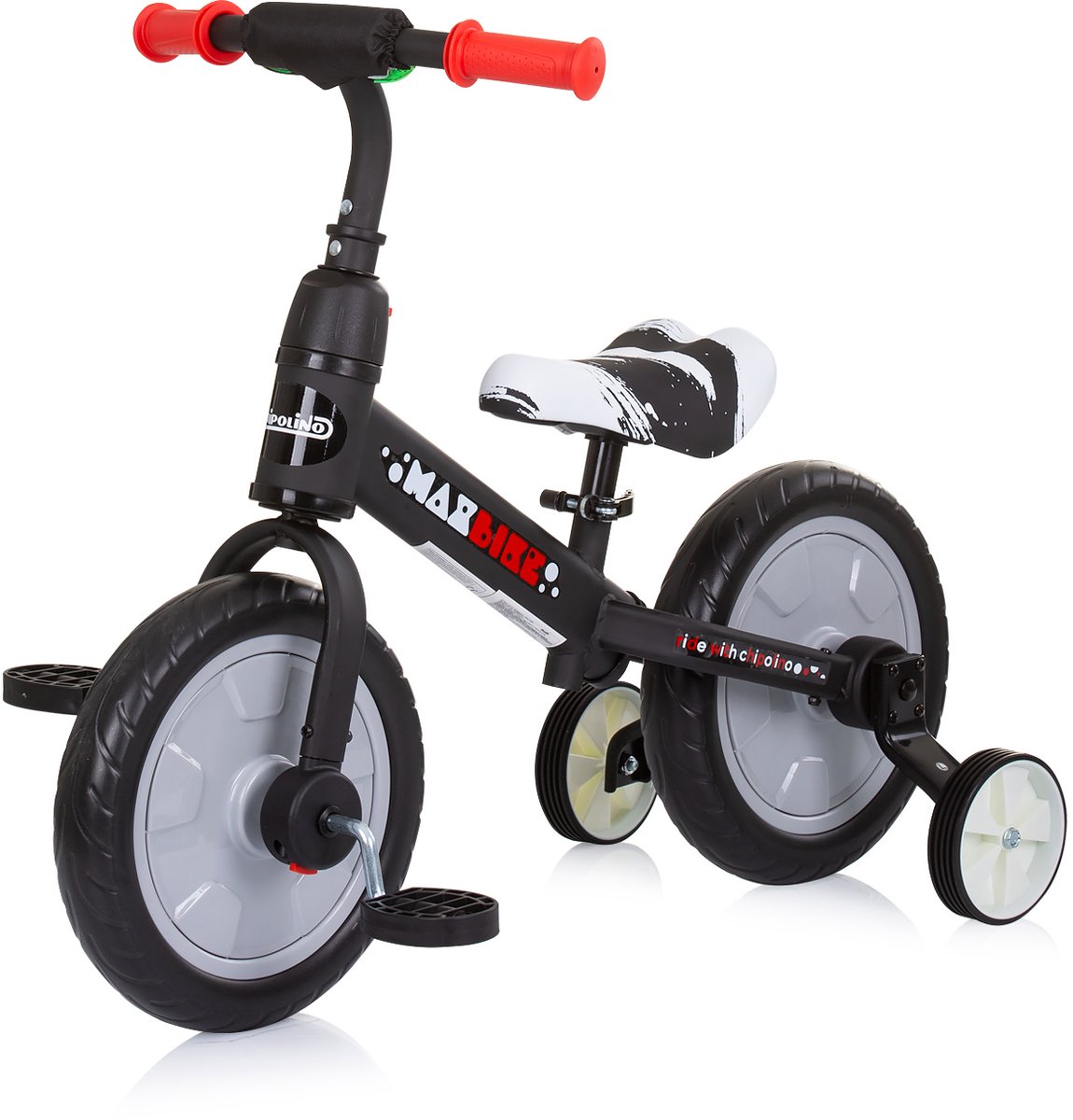 chipolino vierwieler max bike grijs 2 in 1 loopfiets kinderfiets met trappers verstelbaar zadel voor kinderen vanaf 3 jaar tot 25 kg