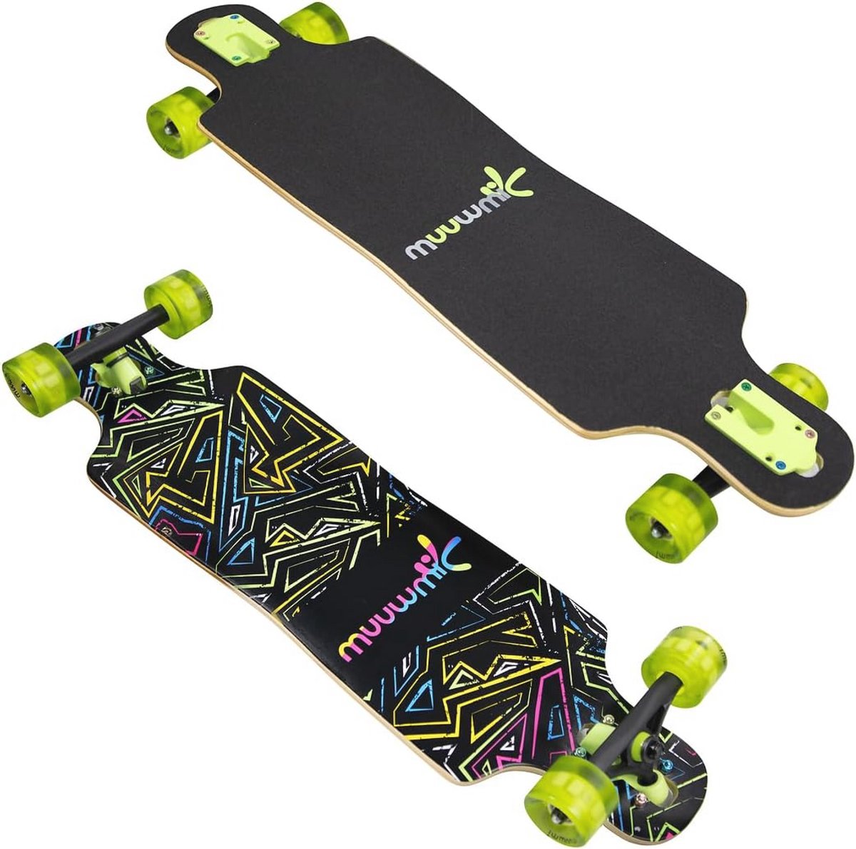 Compact longboard met lichtgevende wielen en ABEC 7 kogellagers Longboard kopen online