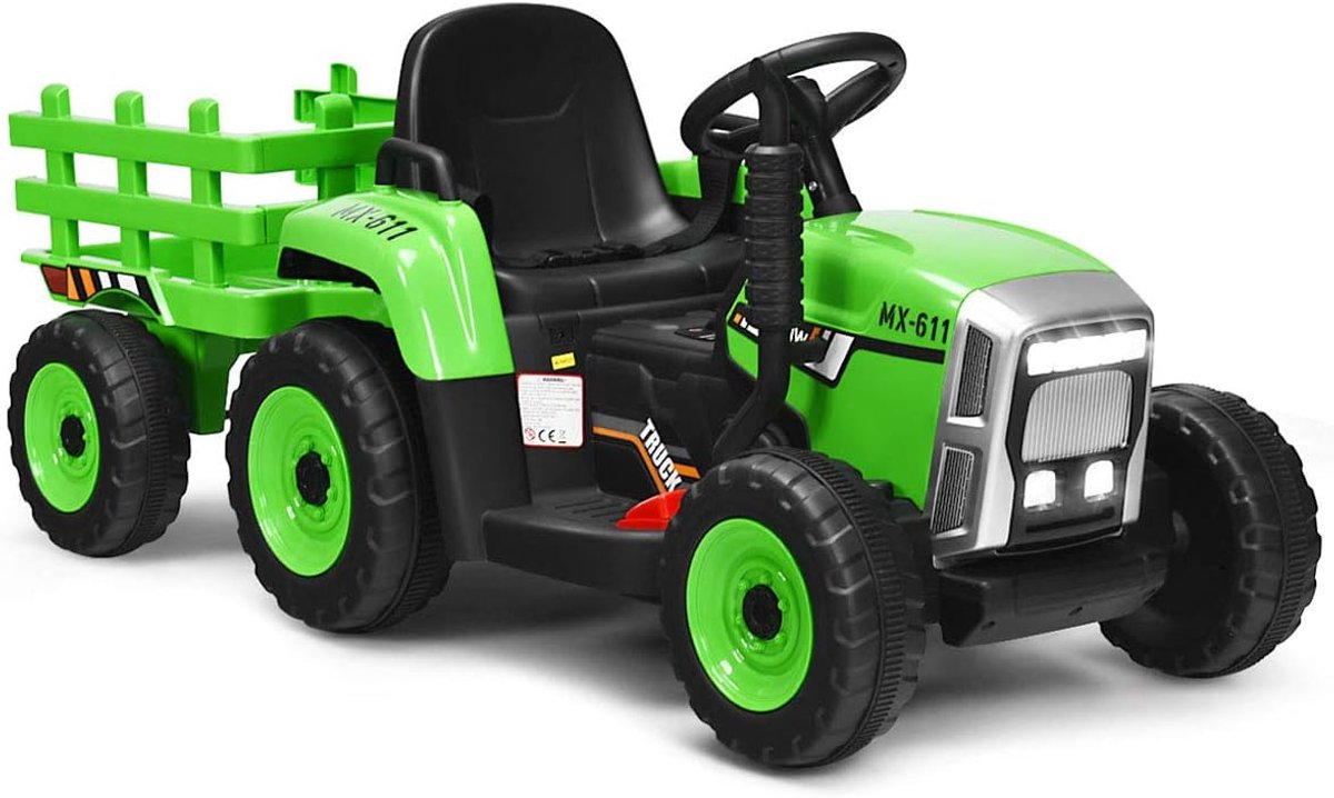 COSTWAY 12 V 3 versnellingen tractor met afneembare hanger en 2,4 G afstandsbediening, kinderzittractor met ledverlichting, muziek, claxon en USB-functies, geschikt voor kinderen vanaf 3 jaar (groen) Accuvoertuig kopen online