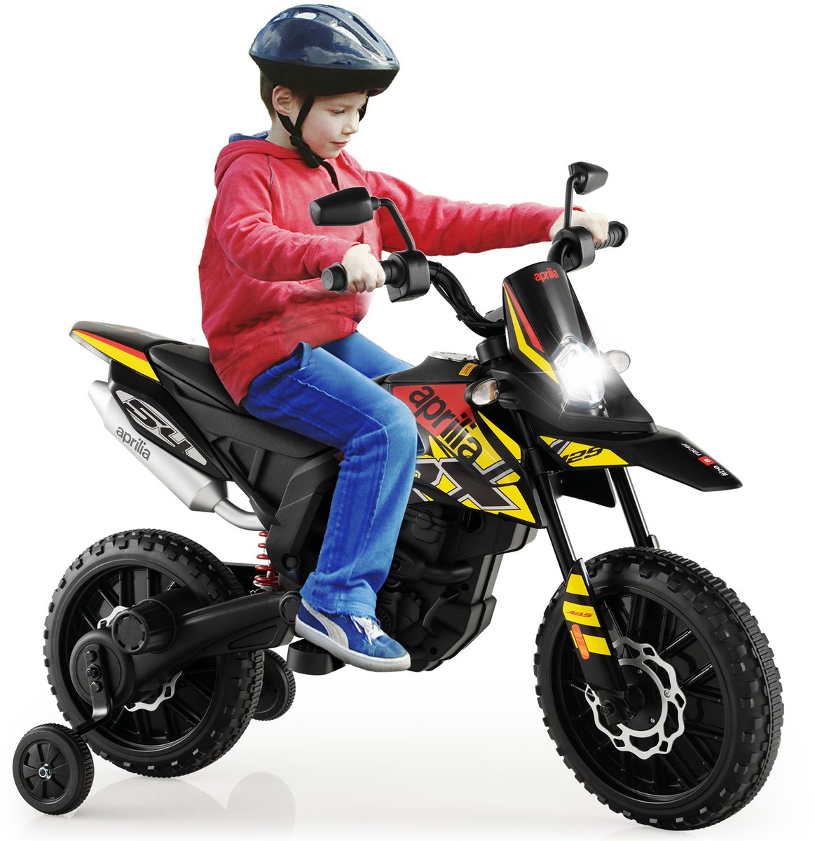 COSTWAY Aprilia Elektrische motorfiets voor kinderen, 12 V, met steunwielen, muziek en koplampen, 5,5-6 km/u, geschikt voor kinderen van 3 tot 8 jaar, zwart Accuvoertuig kopen online