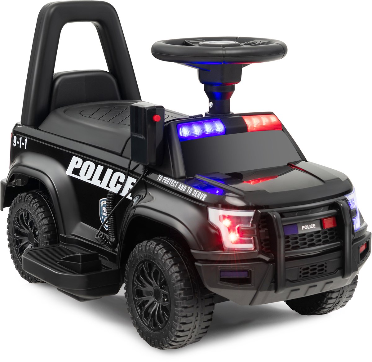 costway elektrische politie auto voor kinderen 6 v elektrische kinderauto met opbergruimte megafon waarschuwingslicht claxon en voetpedalen elektrische auto voor kinderen vanaf 18 maanden