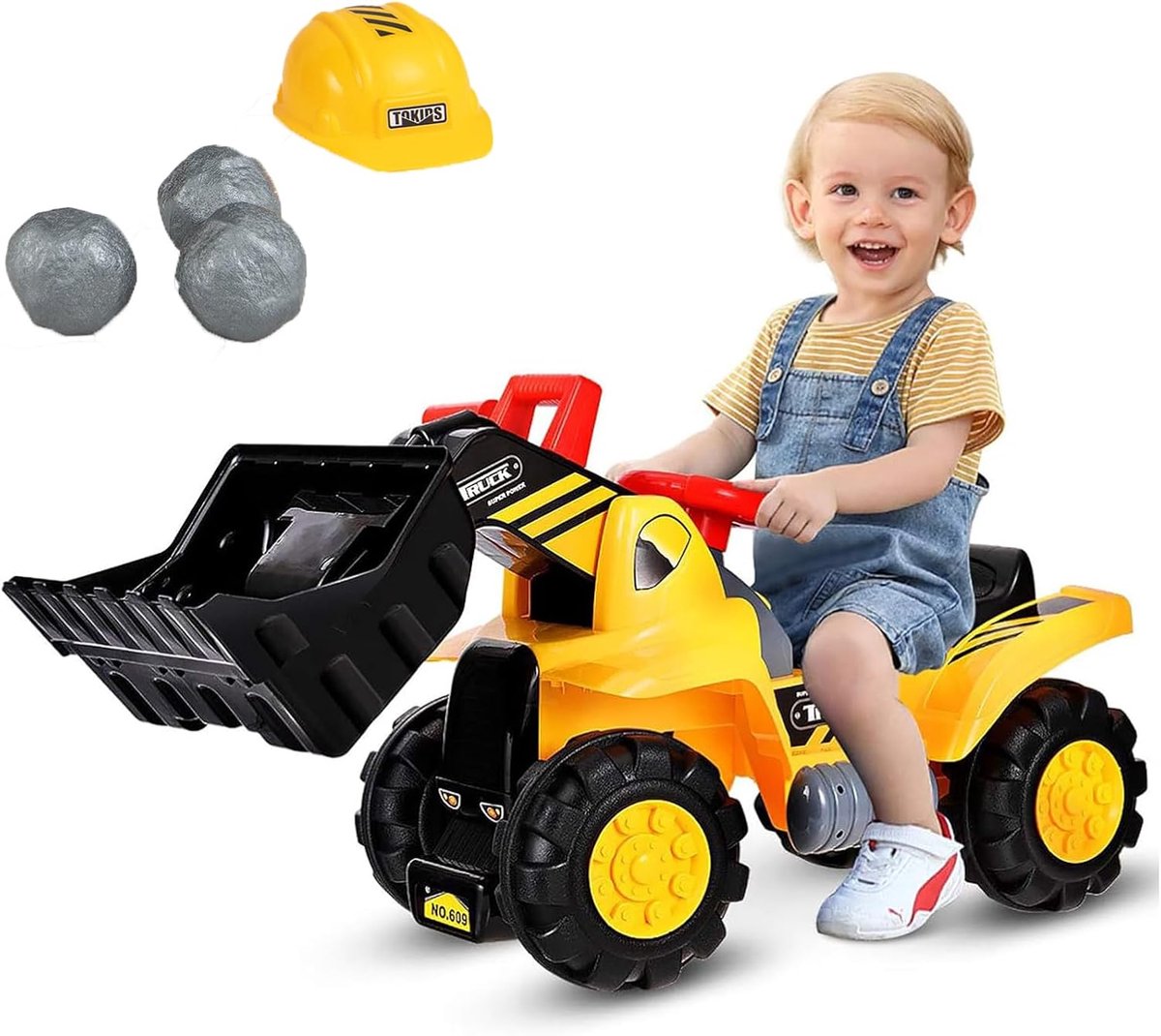 COSTWAY Graafmachine met ingebouwd opbergvak, graafmachine voor kinderen vanaf 3 jaar, inclusief 3 stenen en helm Accuvoertuig kopen online