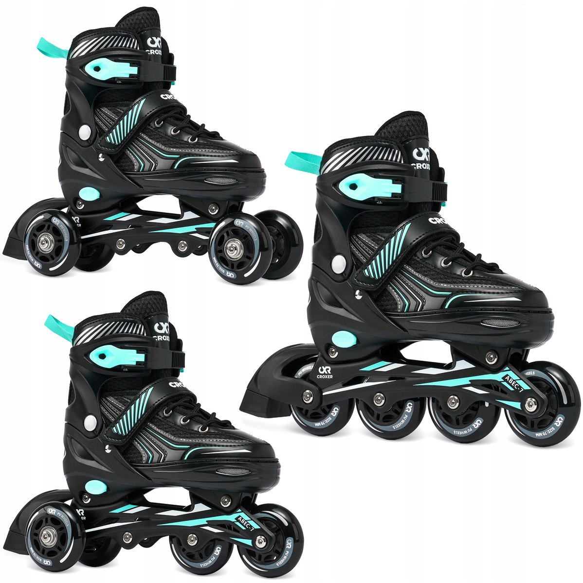 croxer optima 3 in 1 inline skates rolschaatsen zwart mint 35 38